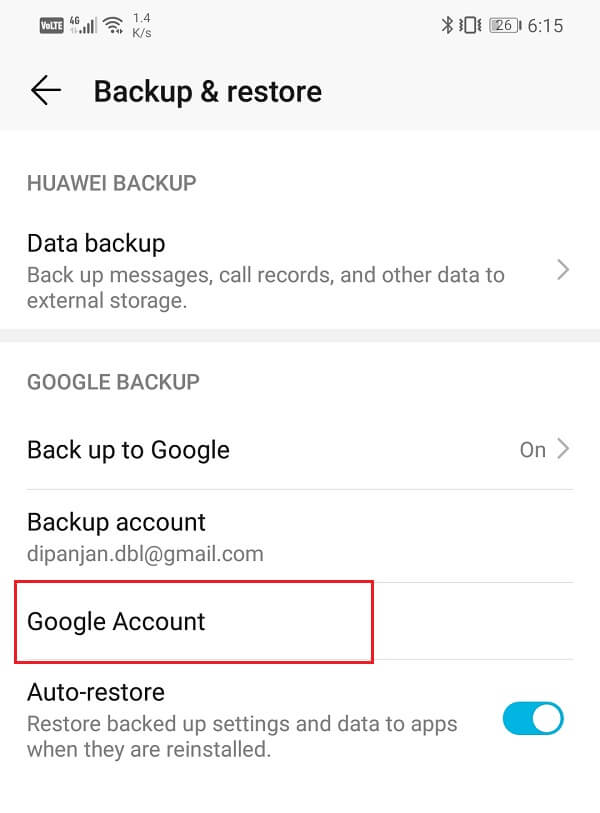 Tap on Google Account option