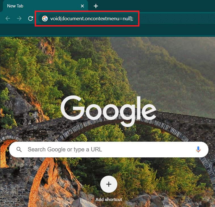 Type the following code in the URL bar