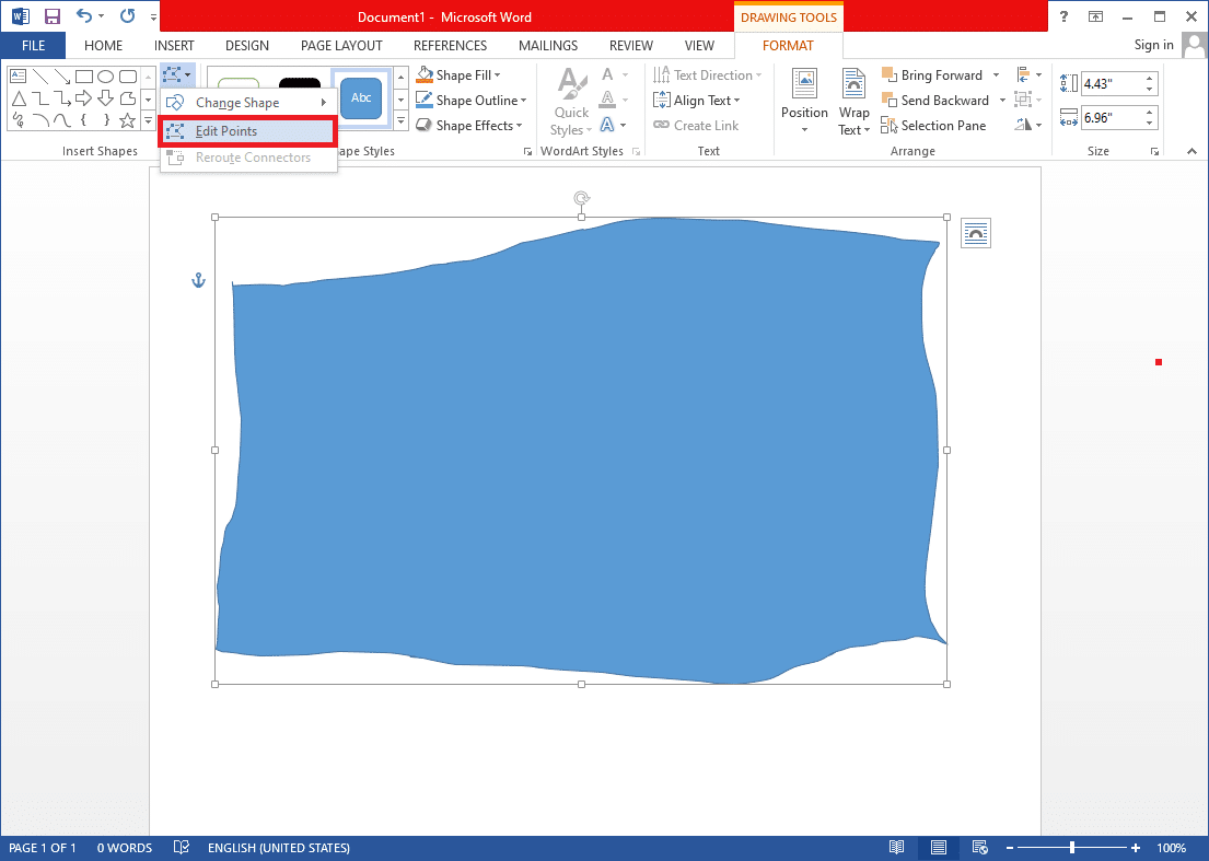 expand the Edit Shape option and select Edit Points. | Draw in Microsoft Word