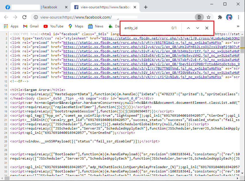  tekan Ctrl + F dan ketik id entitas di kotak pencarian dan tekan Enter | Lihat Foto Tersembunyi Di Facebook