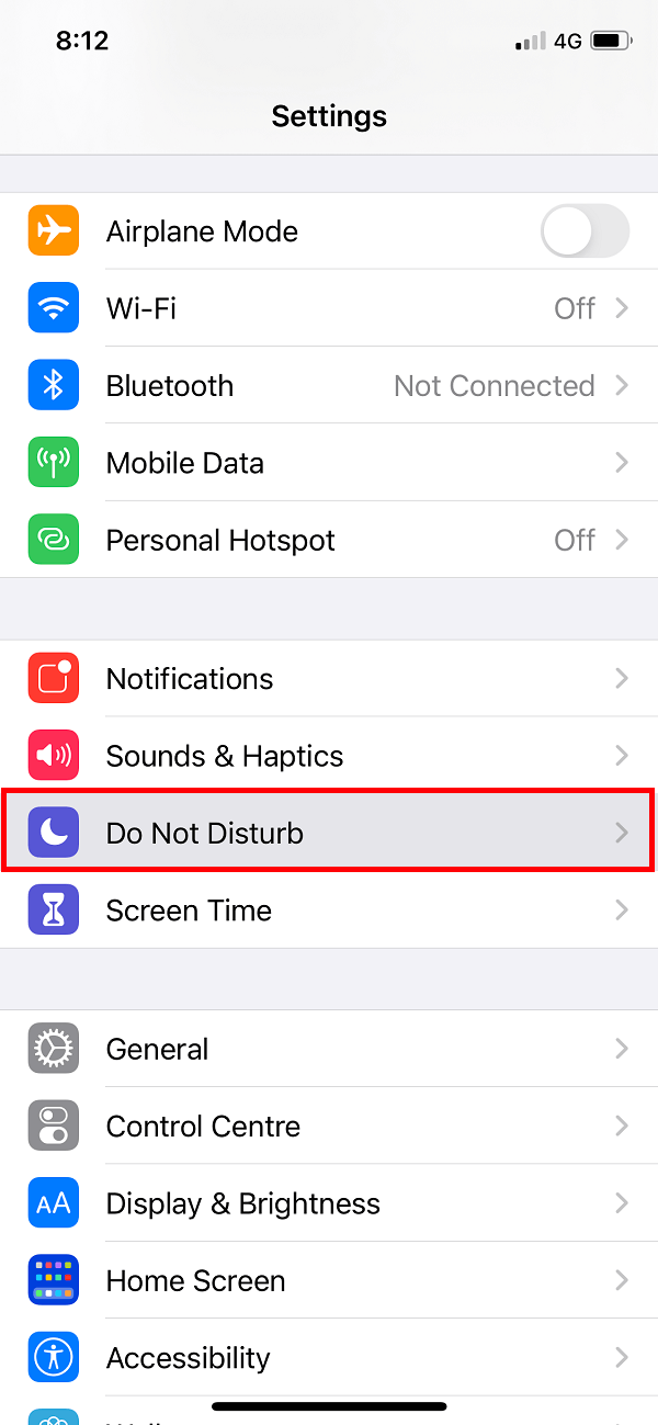 tap on the Do Not Disturb