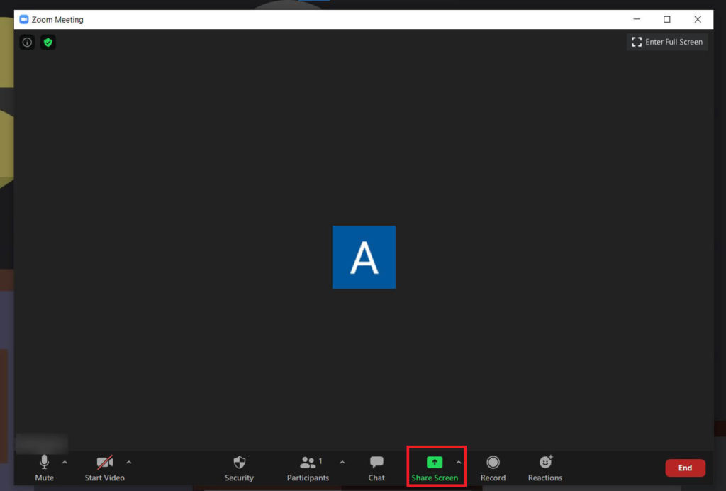 On the zoom page, click on the share screen button