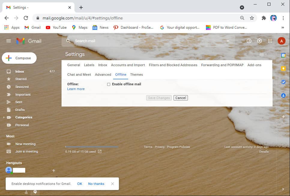 Untick the checkbox next to the option enable offline mode and click on save changes