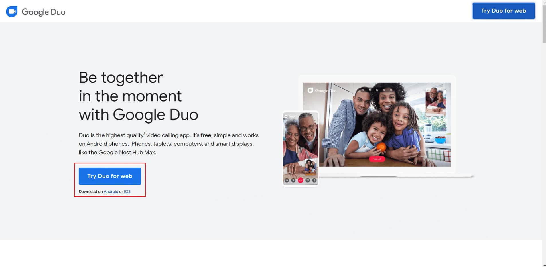 Click on try duo for web