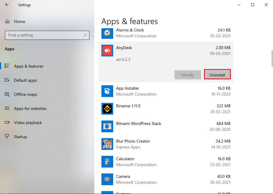 Click on uninstall to remove the app.