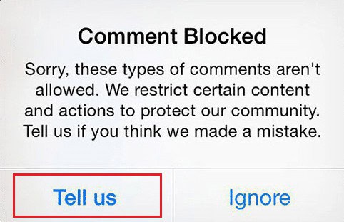 Tap on tell us Instagram. fix I can't like Photos on Instagram