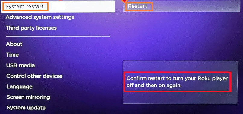 Click on Restart.