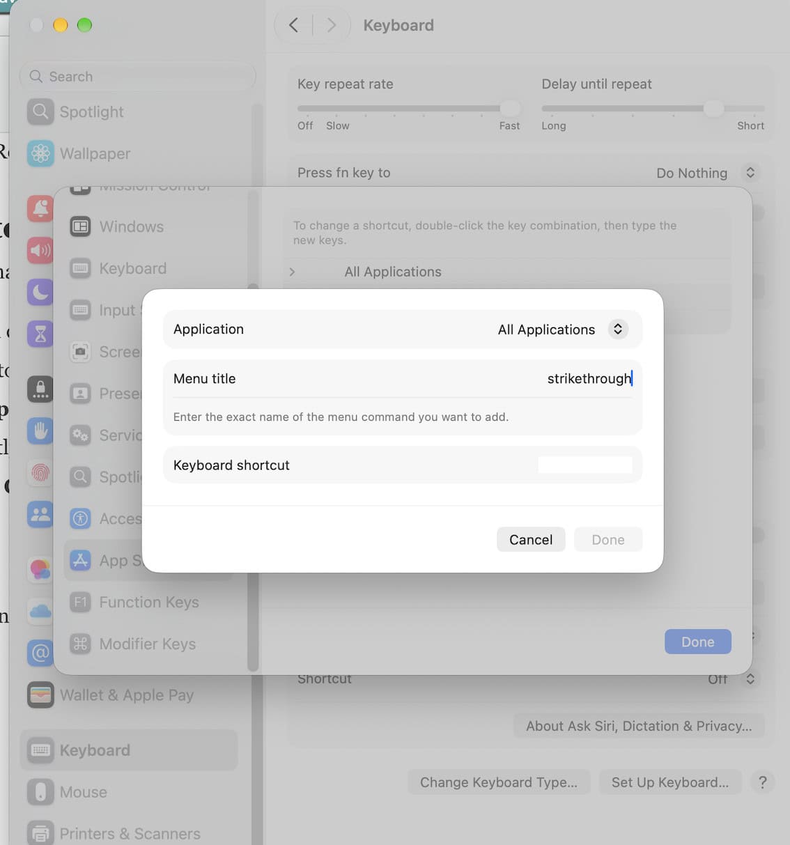 mac strikethrough