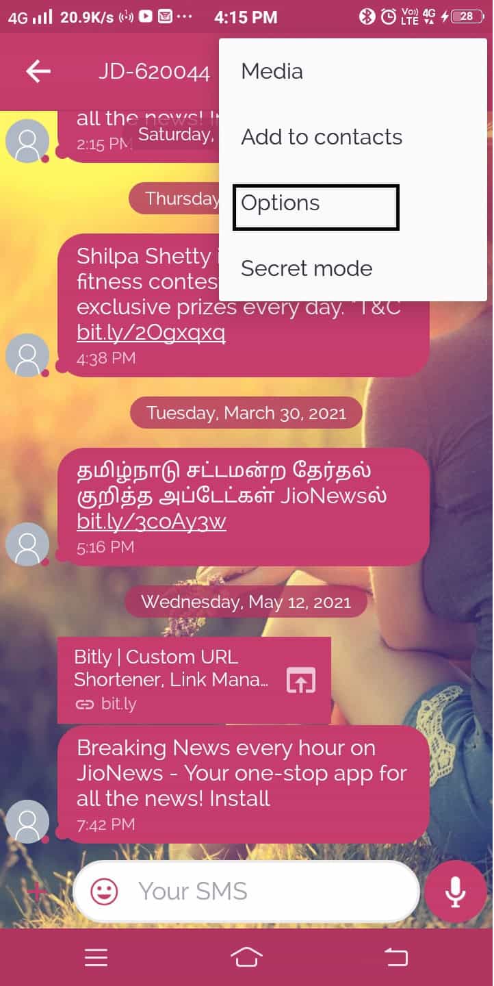 Then, click on Menu (Three dot symbol displayed on the right corner) and select Options.