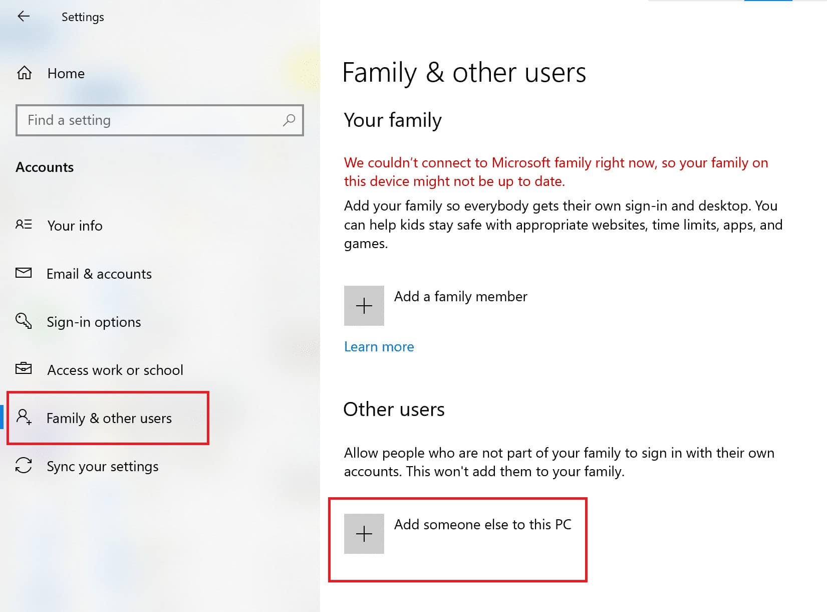 Click on Add someone else to this PC | Fix Windows 10 Apps Not Working