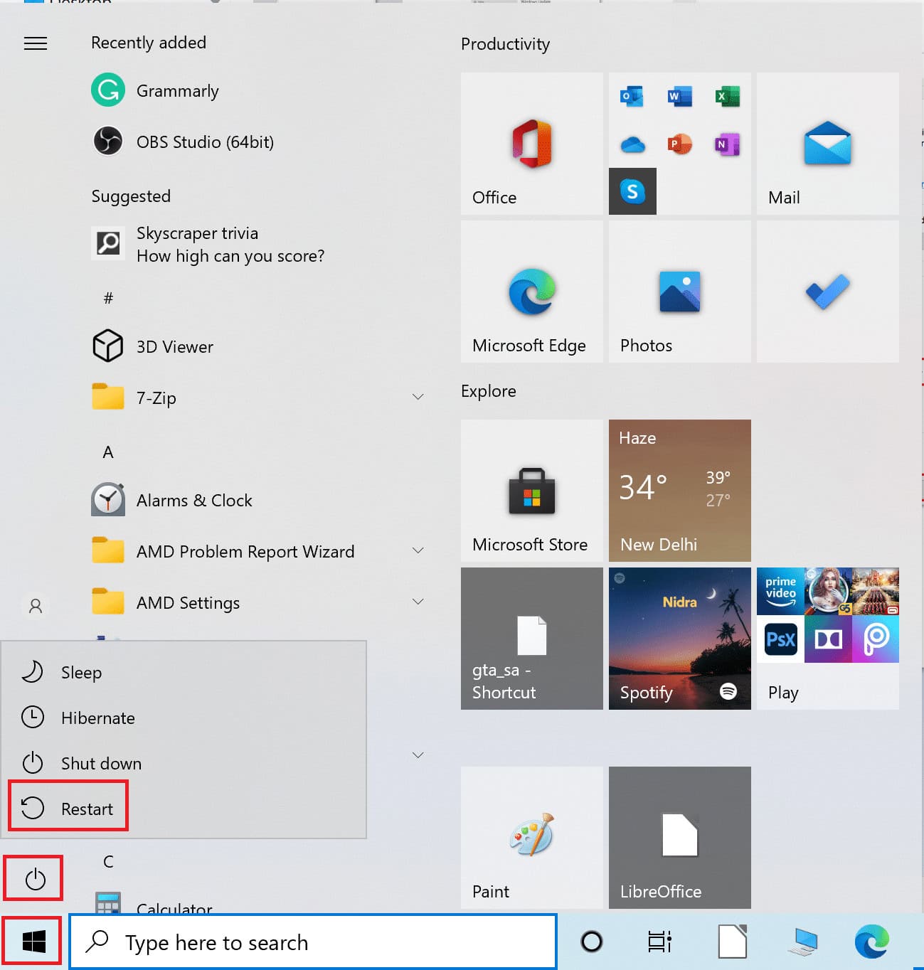 click on Restart option