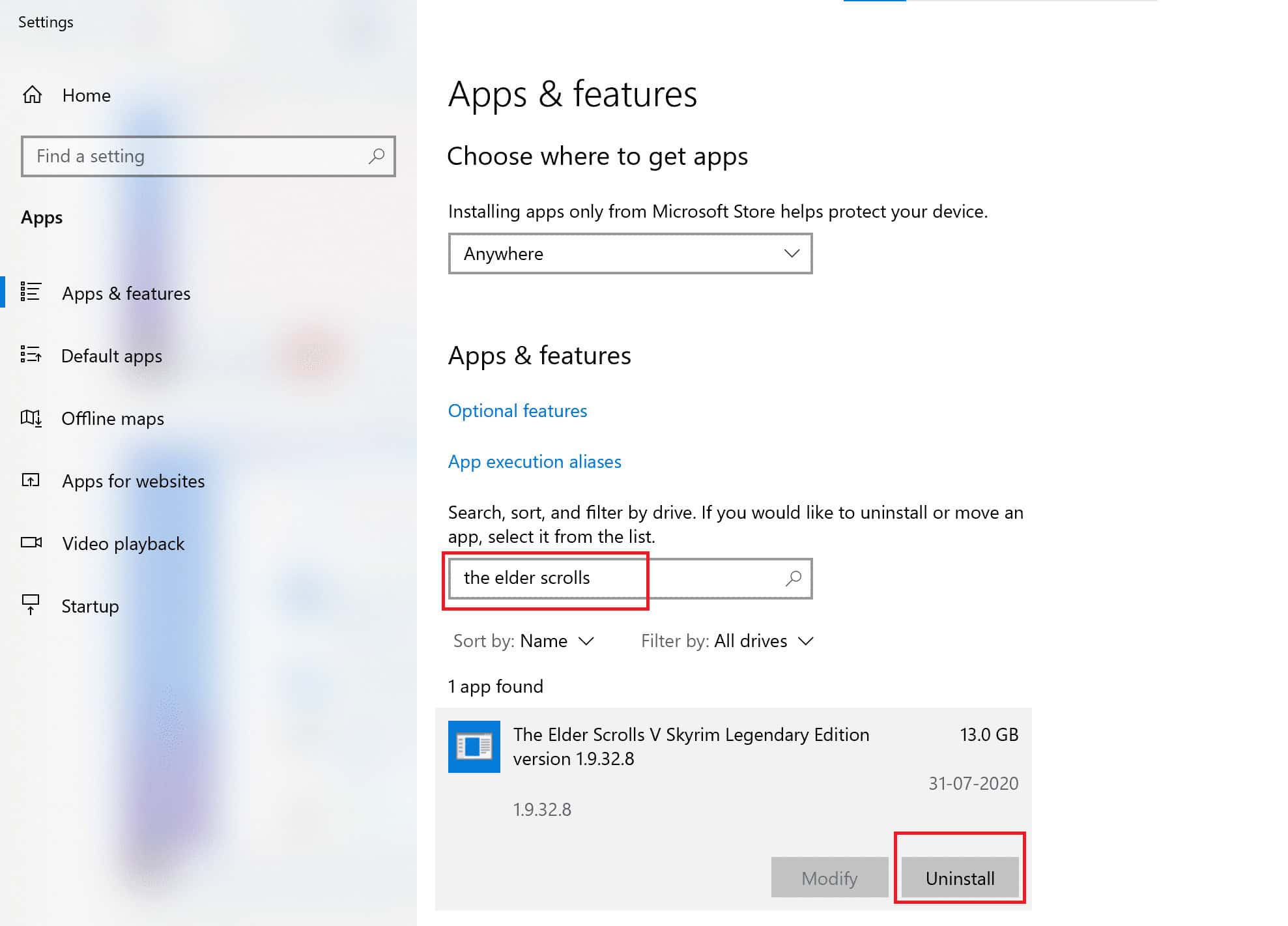click on the application name in the search result. Then, click on Uninstall | Fix 0xc00007b Error: The application was unable to start correctly
