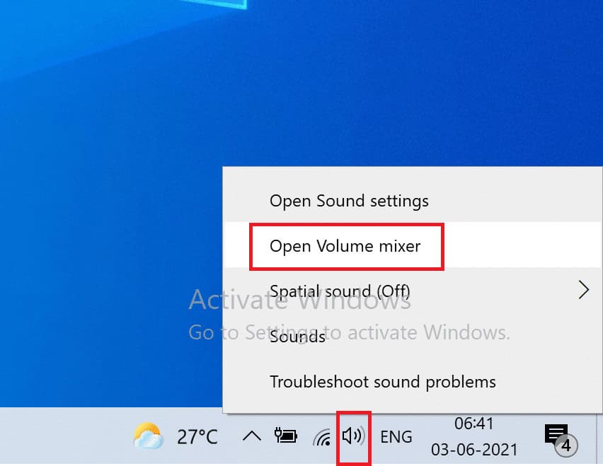 Click on Open Volume Mixer