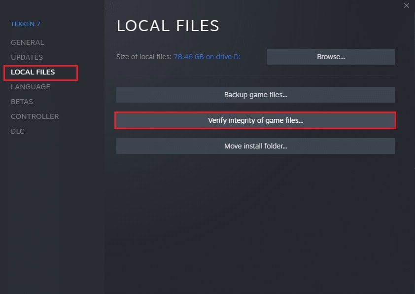 Click on Verify integrity of game files button