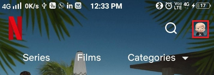Now, tap the Profile picture near to search icon at the top right corner | How to Change Password on Netflix
