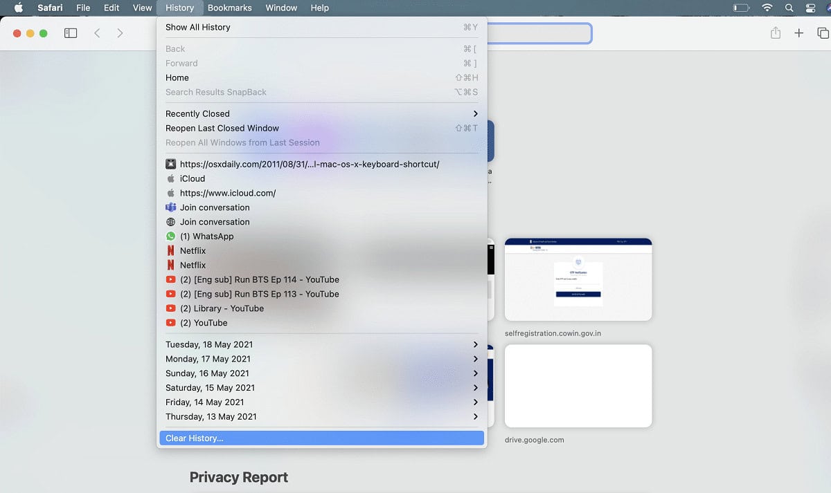 Clear the history by clicking on the Clear History button in Safari Menu | Why is My Mac Internet So Slow All of a Sudden