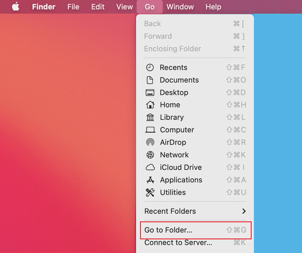 Click on Finder and select Go then click on Go To Folder
