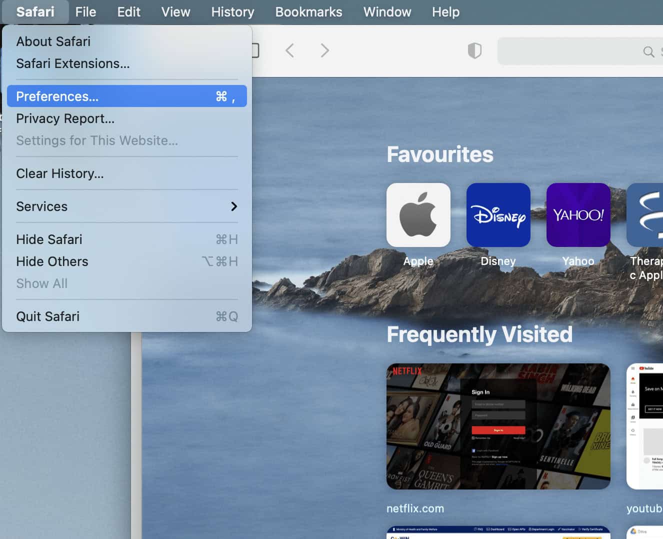 Launch the Safari browser and select Preferences |Fix This Connection is Not Private