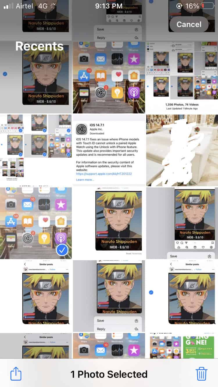 Select all pics you wish to Delete