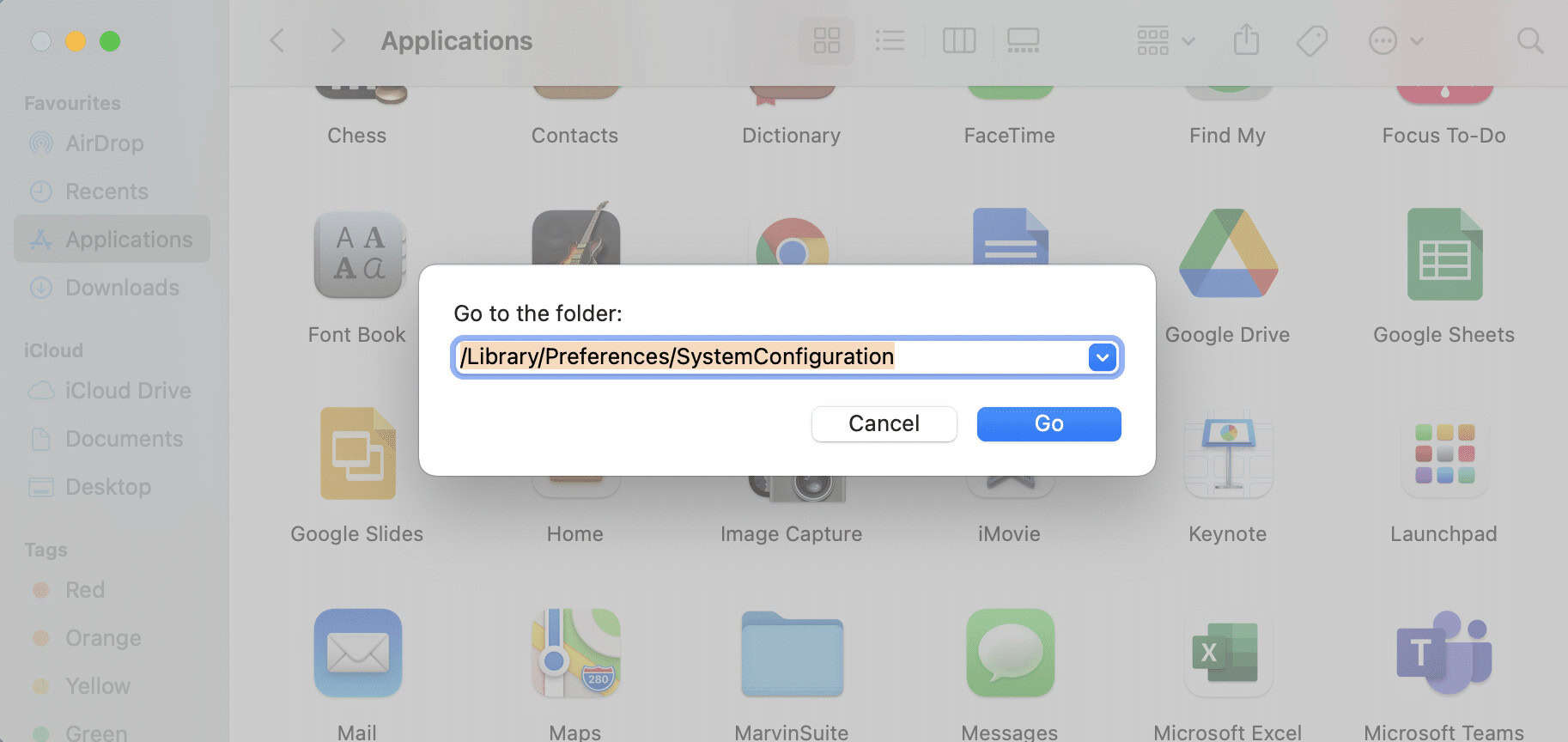 Type the following and press Enter Library Preferences SystemConfiguration