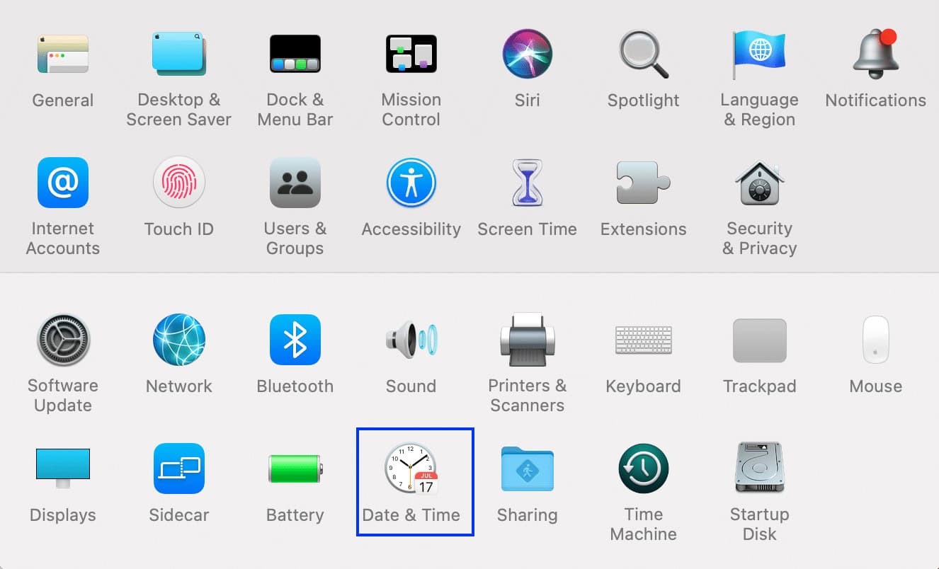 click on date and time | Fix: Mac cannot connect to App Store