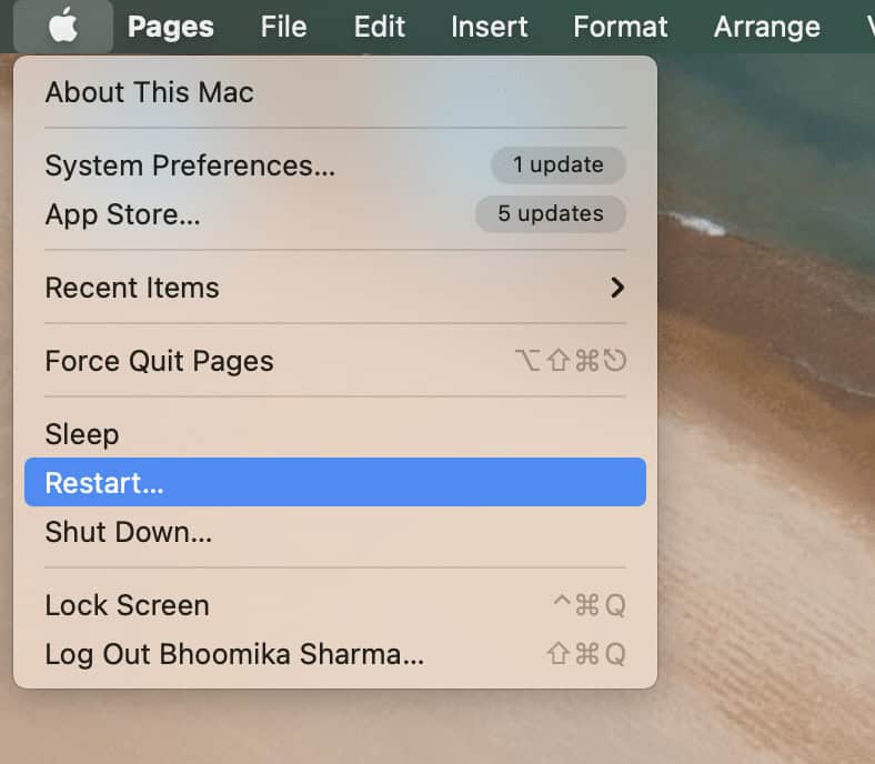 restart mac.