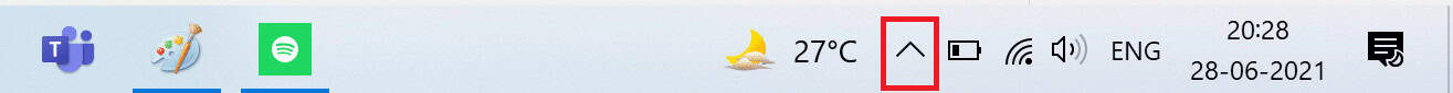 Click on the upward arrow on the right side of the Taskbar to view Hidden Icons