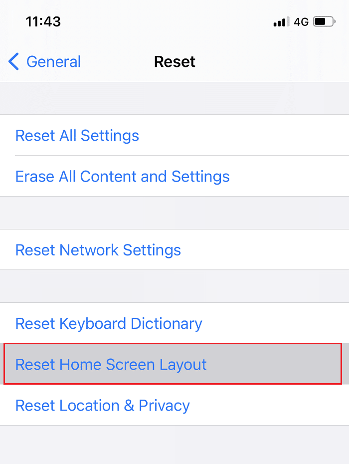 Reset Home Screen Layout