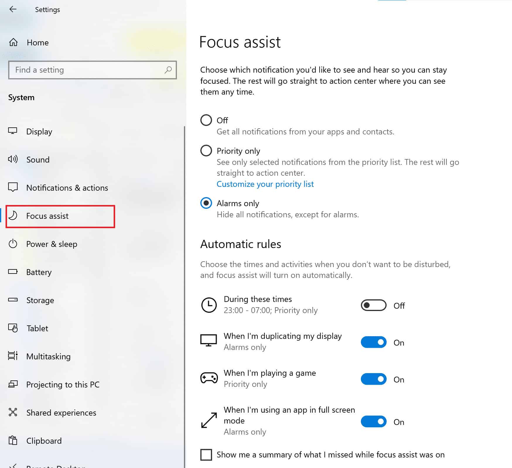 Choose Alarms only, if you want to block all notifications except for set alarms