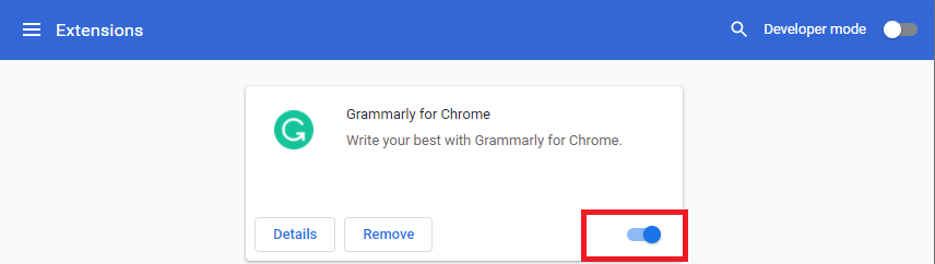 Finally, turn off the extension you wanted to disable | How to Fix Google Chrome Keeps Crashing 