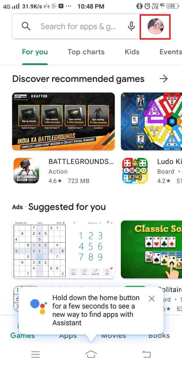 Next, tap on your Google profile icon from the top-right corner.
