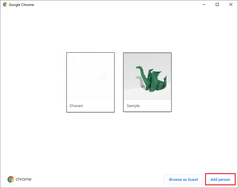 Now, click on Add person at the bottom right corner | How to Fix Google Chrome Keeps Crashing on Windows 10