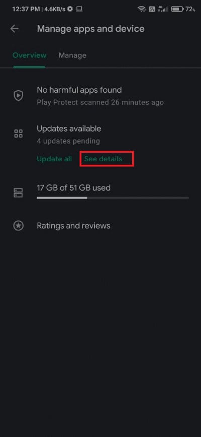 Now, select the See Details option under Updates available. Fix Unfortunately The Process com.android.phone has stopped