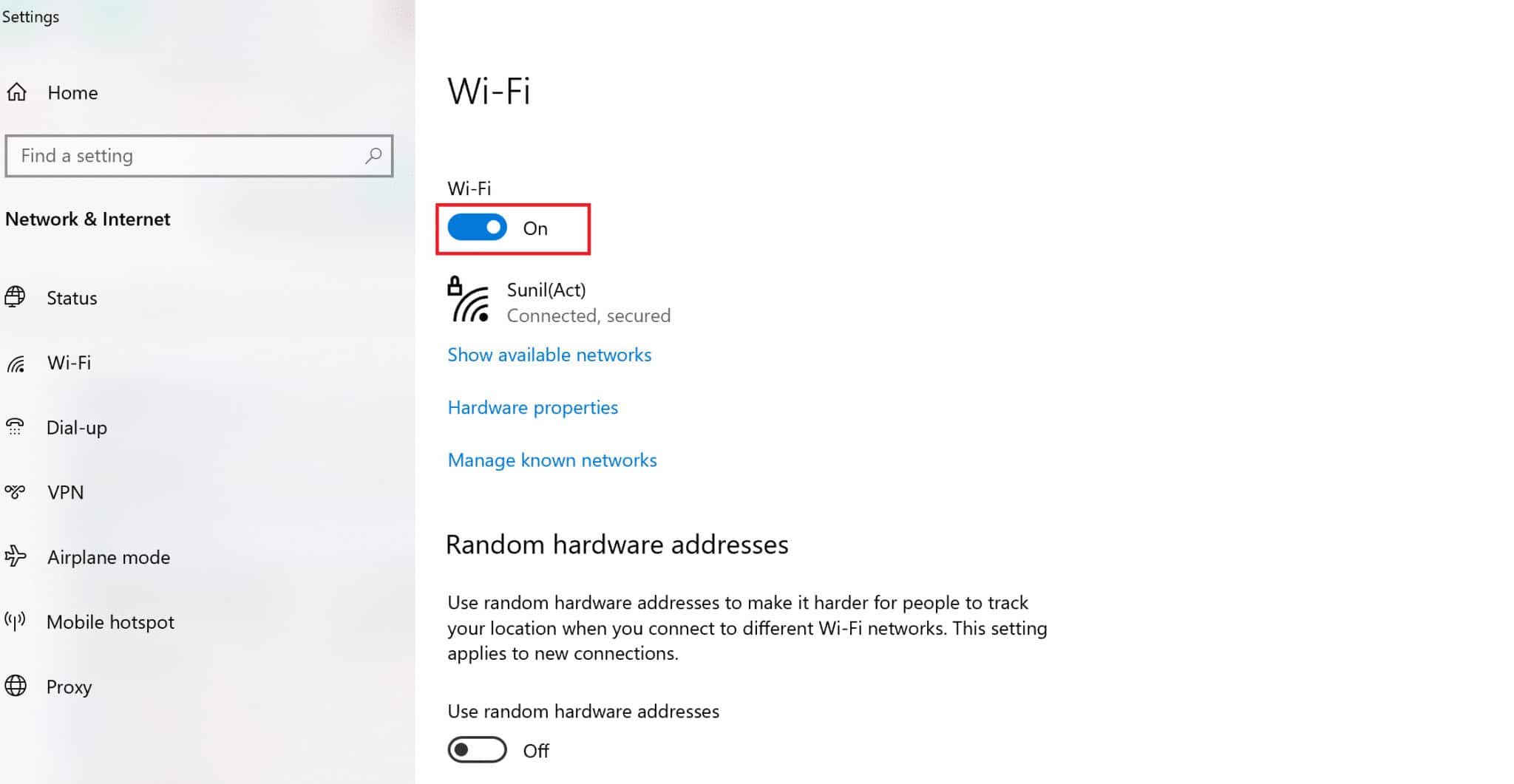 On the right-pane of the settings window, ensure to toggle on under Wi-Fi |Fix Miracast Not Working on Windows 10