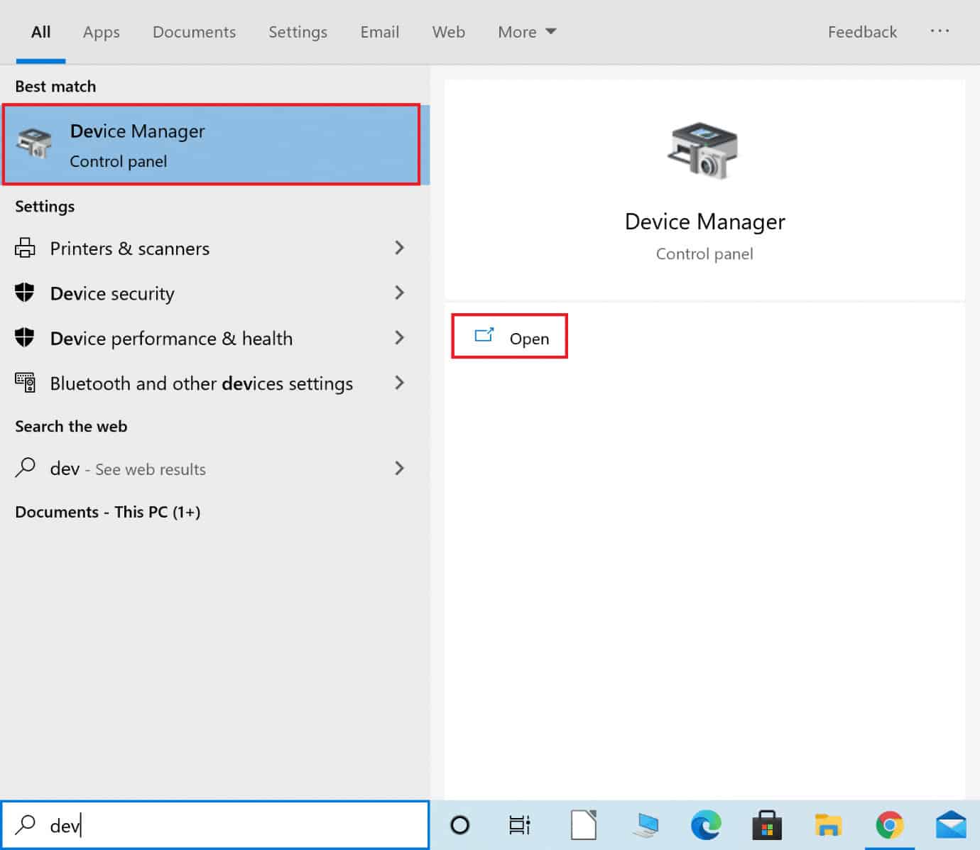 Type Device manager into windows search and launch the app from there
