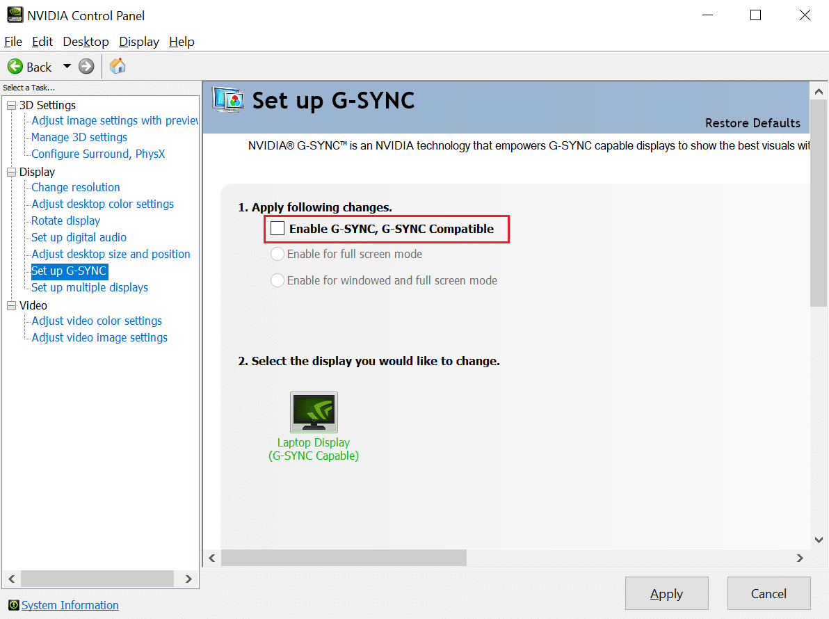  Nonaktifkan NVIDIA G-sync