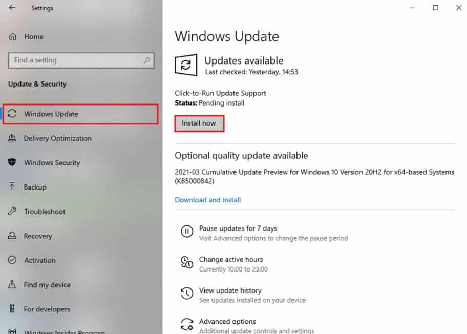 Check if there are any updates available, then install and update them.