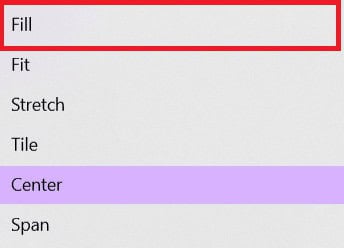 select fill option from the drop down menu
