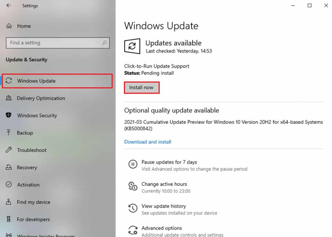 Follow the on-screen instructions to download and install the latest update available.