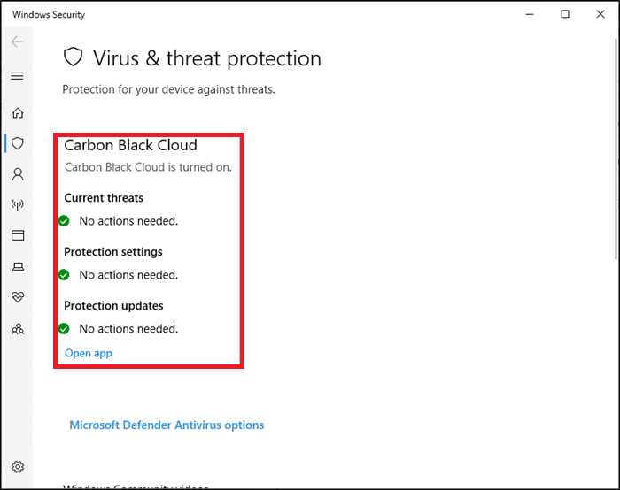 If you do not have any threats in your system, the system will show the No actions needed alert as highlighted.