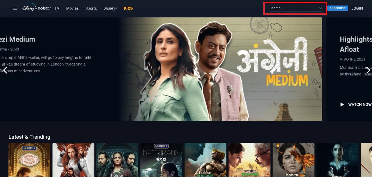 navigation to search bar at the top right corner of the screen
