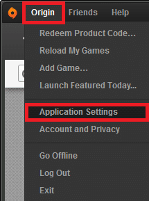  Sekarang, klik Asal di tab menu diikuti oleh Pengaturan Aplikasi. Cara Memperbaiki Masalah Star Wars Battlefront 2 Tidak Meluncurkan Origin