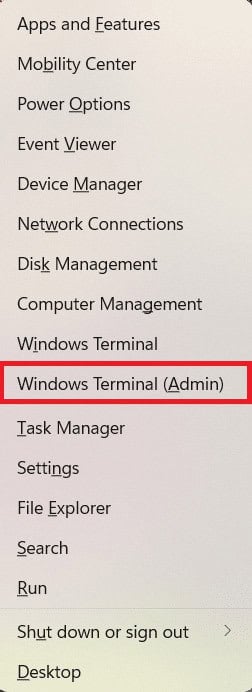 click on Windows terminal admin in Quick link menu