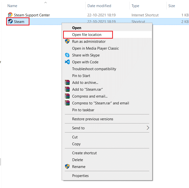right click on steam shortcut file and select open file location option