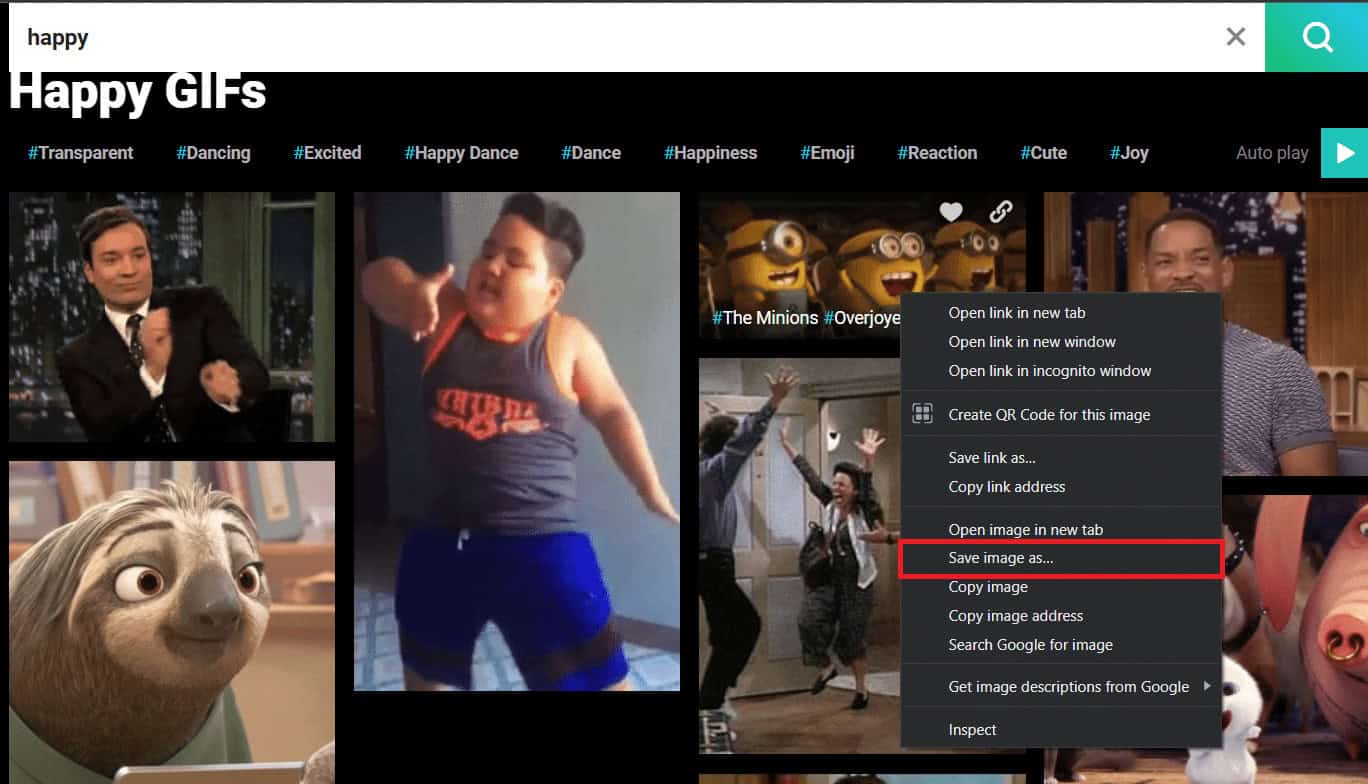 Right click on your search result and click on the Save image as… option 