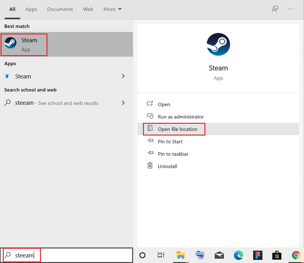 type steam and click on open file location