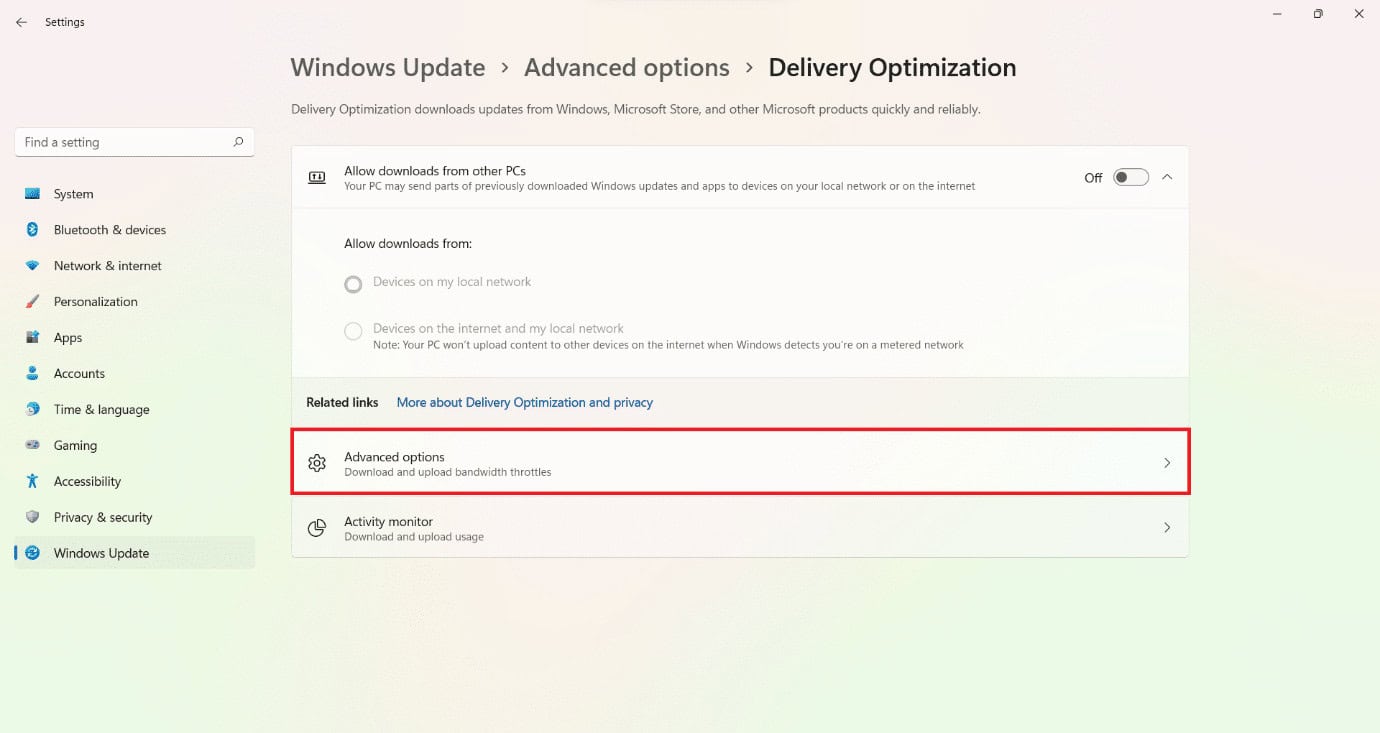 Advanced options in Delivery Optimization.