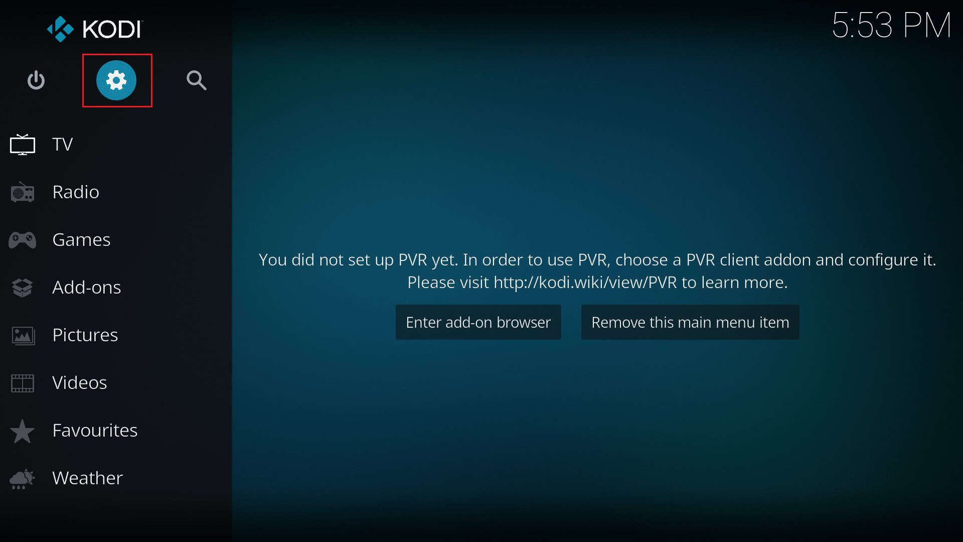 click on the settings icon in kodi app
