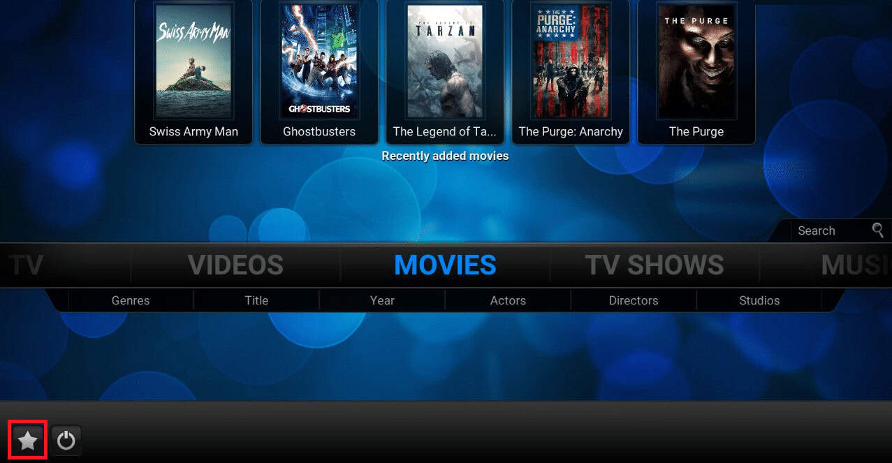 Click on the star icon at the bottom of the Kodi home screen