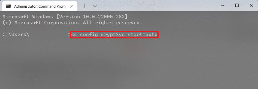 type cryptsvc autostart command in Command prompt